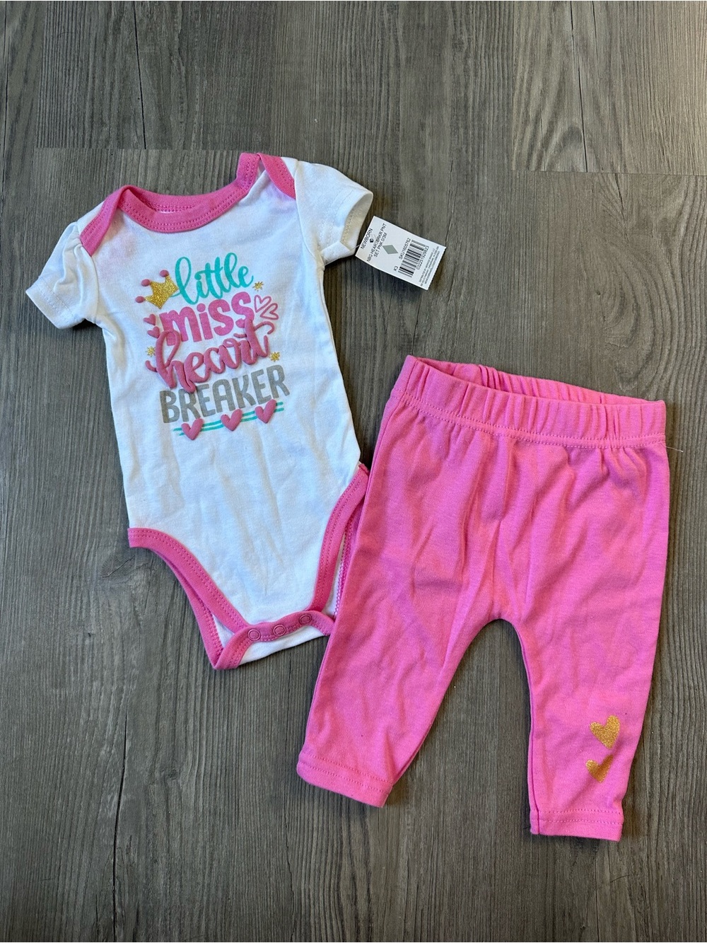 Kidgets Pink Heart Graphic Baby Bottoms Set - Little Miss Heartbreaker